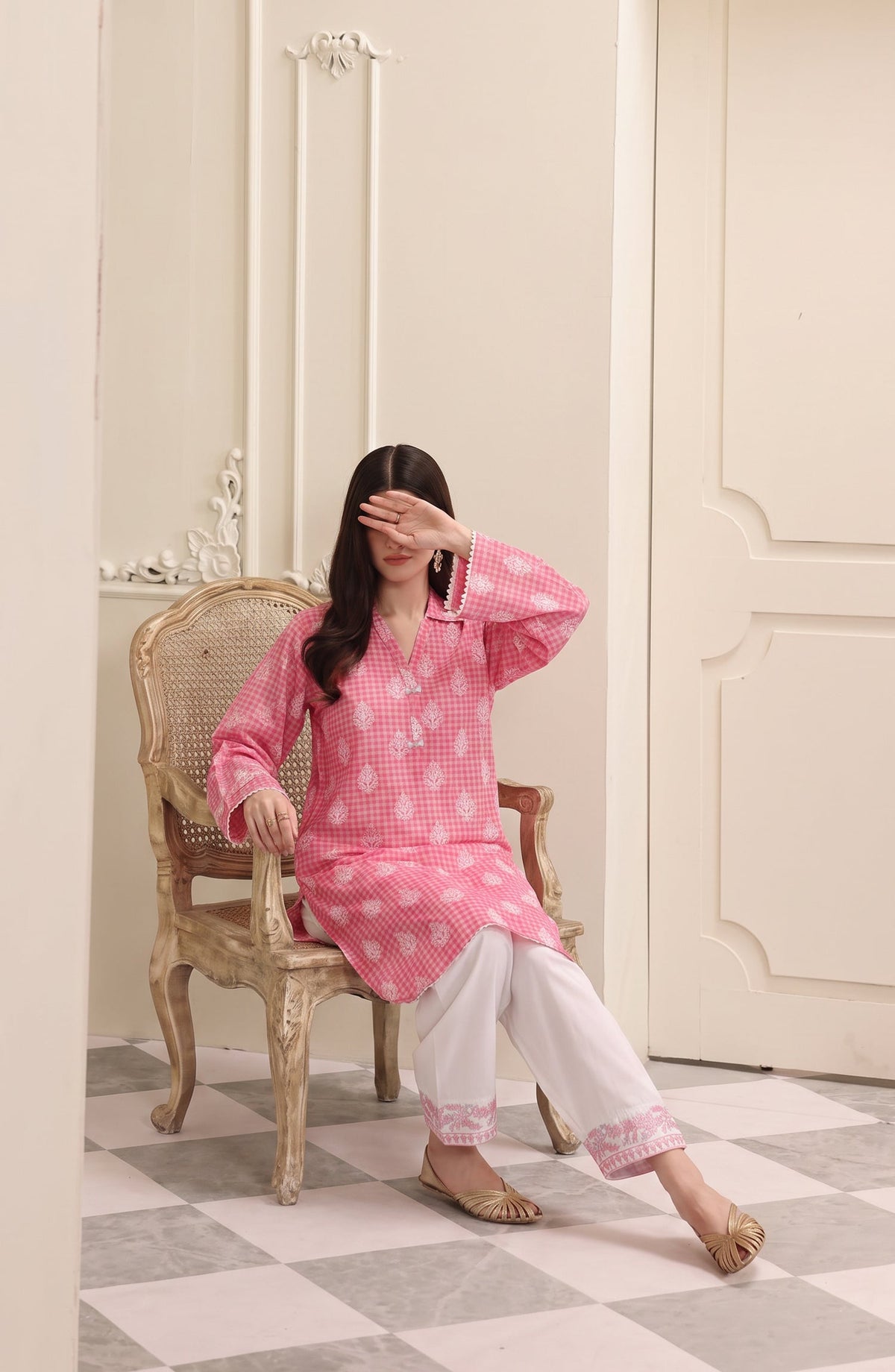 Amna Khadija Sureeli Embroidered Cotton Lawn Stitched 2 Piece Co-ord Set - AKSC-03 - AM26RLI - Pink - Summer Collection