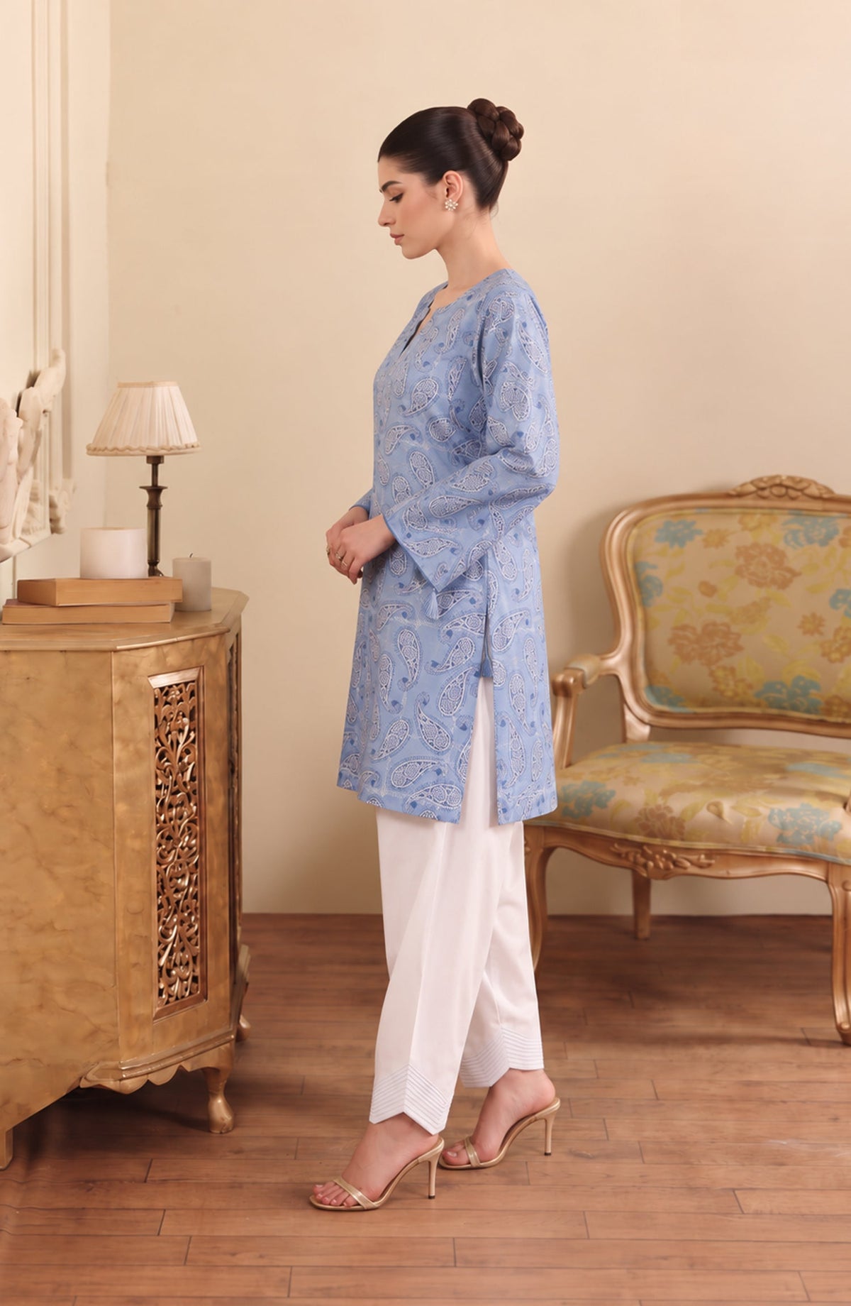 Amna Khadija Sureeli Embroidered Cotton Lawn Stitched 2 Piece Co-ord Set - AKSC-04 - AM26RLI - Steel Blue - Summer Collection