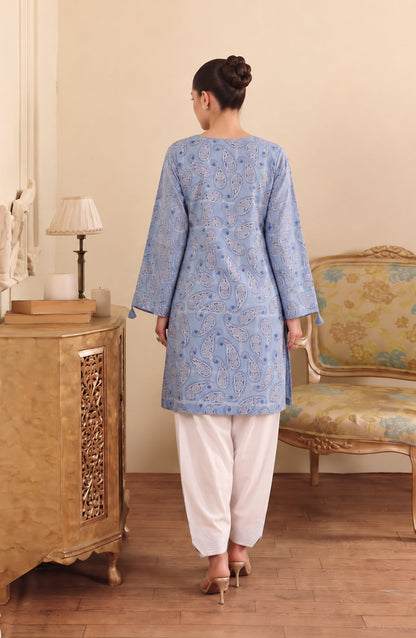 Amna Khadija Sureeli Embroidered Cotton Lawn Stitched 2 Piece Co-ord Set - AKSC-04 - AM26RLI - Steel Blue - Summer Collection