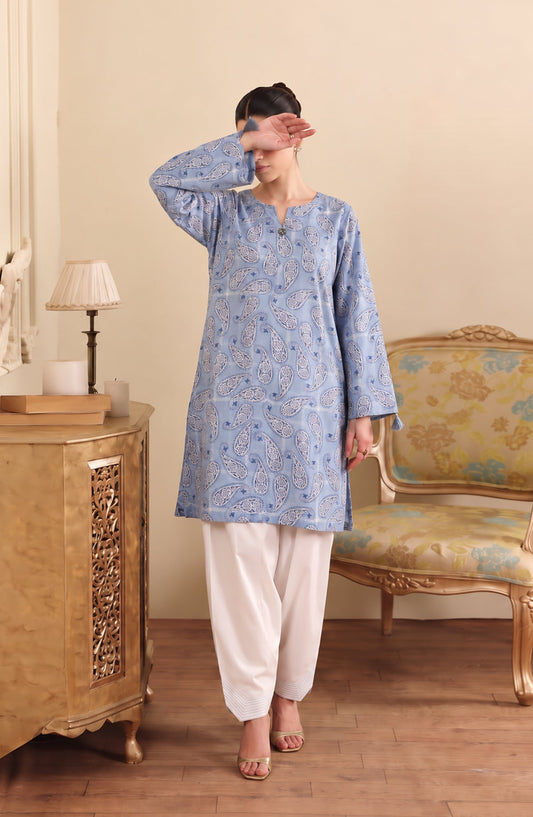 Amna Khadija Sureeli Embroidered Cotton Lawn Stitched 2 Piece Co-ord Set - AKSC-04 - AM26RLI - Steel Blue - Summer Collection