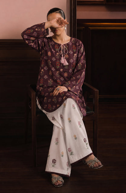 Amna Khadija Sureeli Embroidered Cotton Lawn Stitched 2 Piece Co-ord Set - AKSC-05 - AM26RLI - Maroon - Summer Collection
