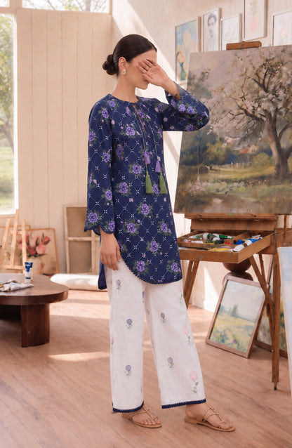 Amna Khadija Sureeli Embroidered Cotton Lawn Stitched 2 Piece Co-ord Set - AKSC-06 - AM26RLI - Blue - Summer Collection