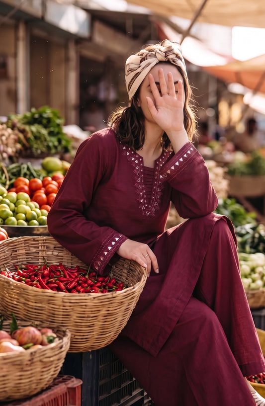 Amna Khadija Twinkle Cotton Stitched 2 Piece Co-ord Set - AKTK-08 - AM26TWL - Red - Winter Collection
