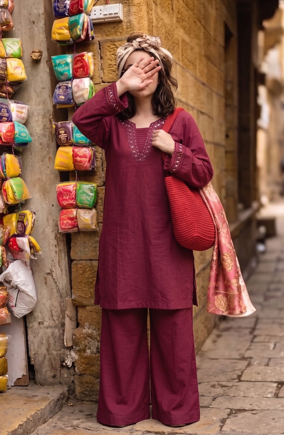 Amna Khadija Twinkle Cotton Stitched 2 Piece Co-ord Set - AKTK-08 - AM26TWL - Red - Winter Collection