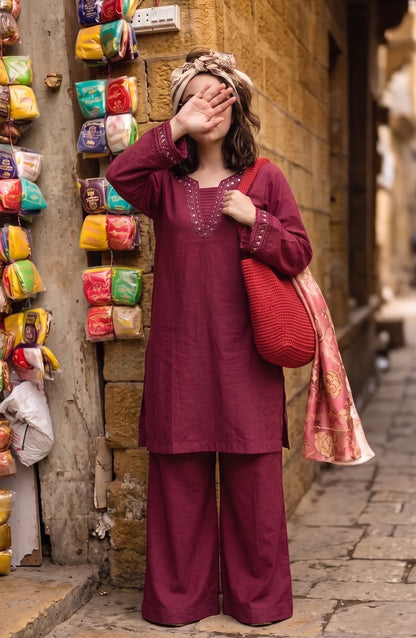Amna Khadija Twinkle Cotton Stitched 2 Piece Co-ord Set - AKTK-08 - AM26TWL - Red - Winter Collection