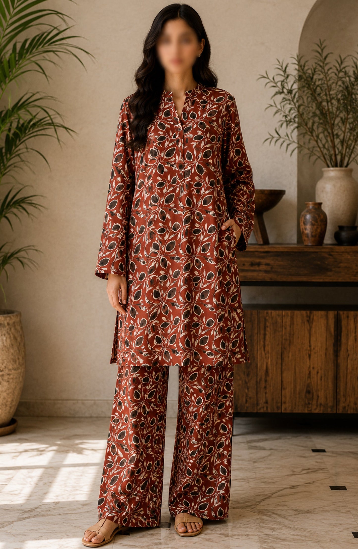 Amna Khadija Printed Lawn Unstitched 2 Piece Suit - FVD-22 - AM26PNU - Brown - Summer Collection