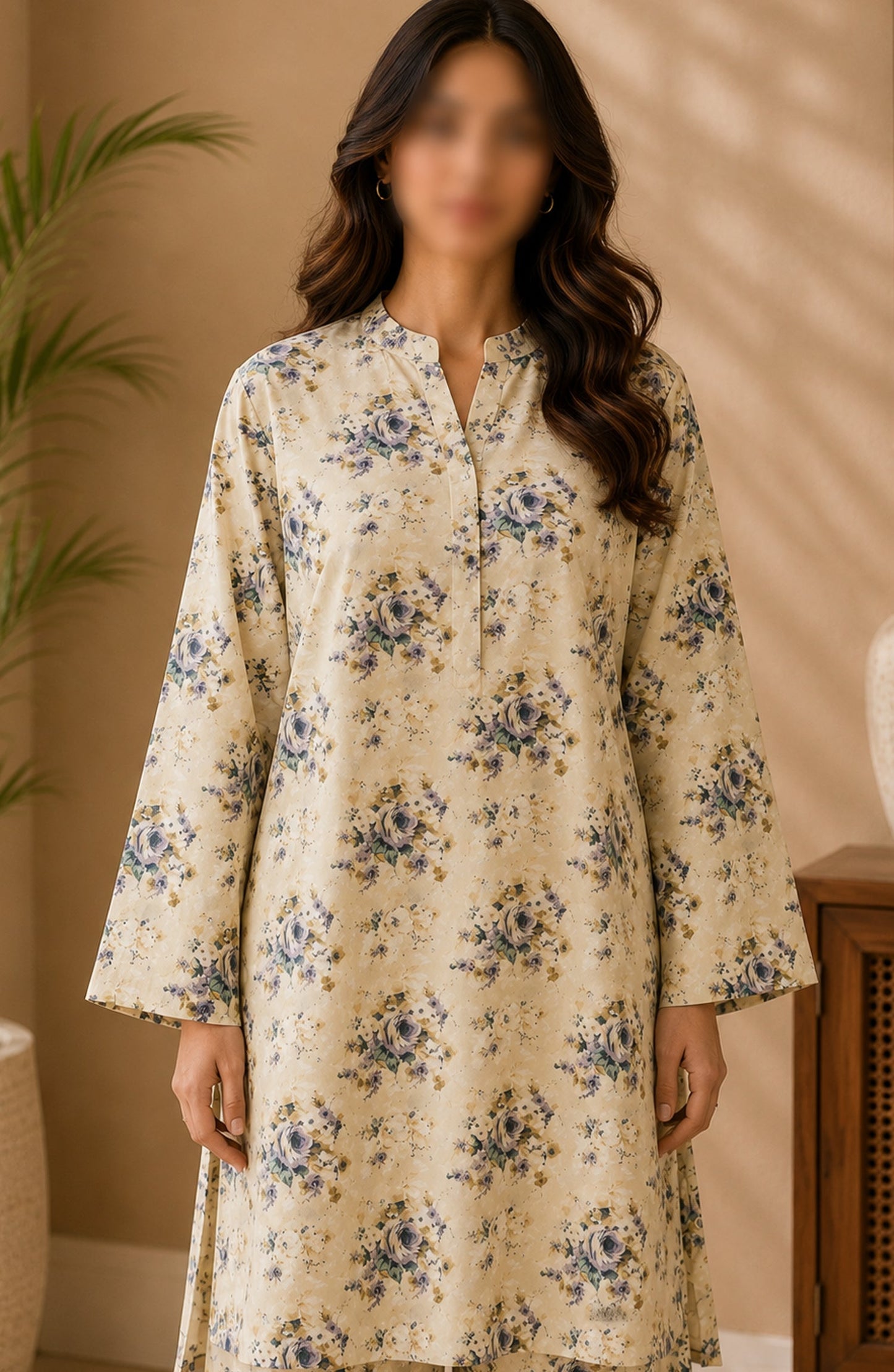 Amna Khadija Printed Lawn Unstitched 2 Piece Suit - FVD-04 - AM26PNU - Fawn - Summer Collection