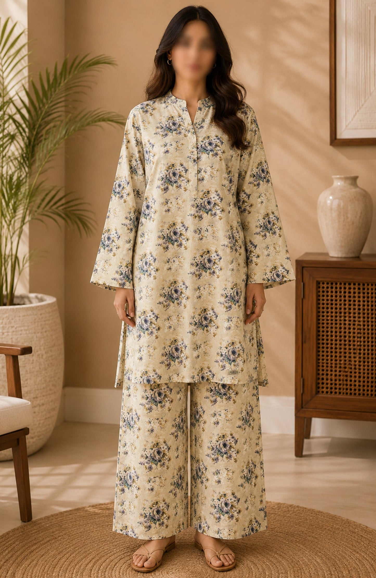 Amna Khadija Printed Lawn Unstitched 2 Piece Suit - FVD-04 - AM26PNU - Fawn - Summer Collection