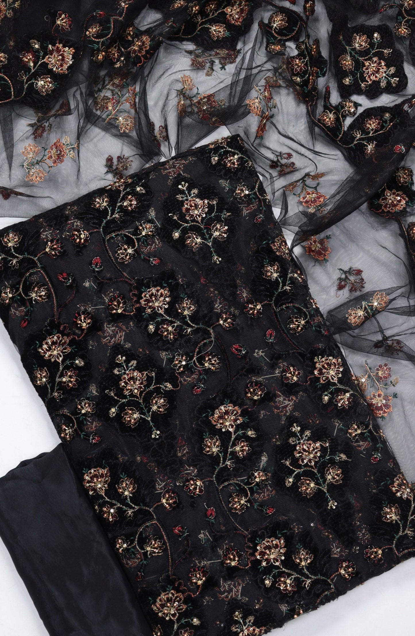 Amna Khadija Embroidered Net Velvet Unstitched 3 Piece Suit - Design-04 - AM25NTV - Black - Winter Collection