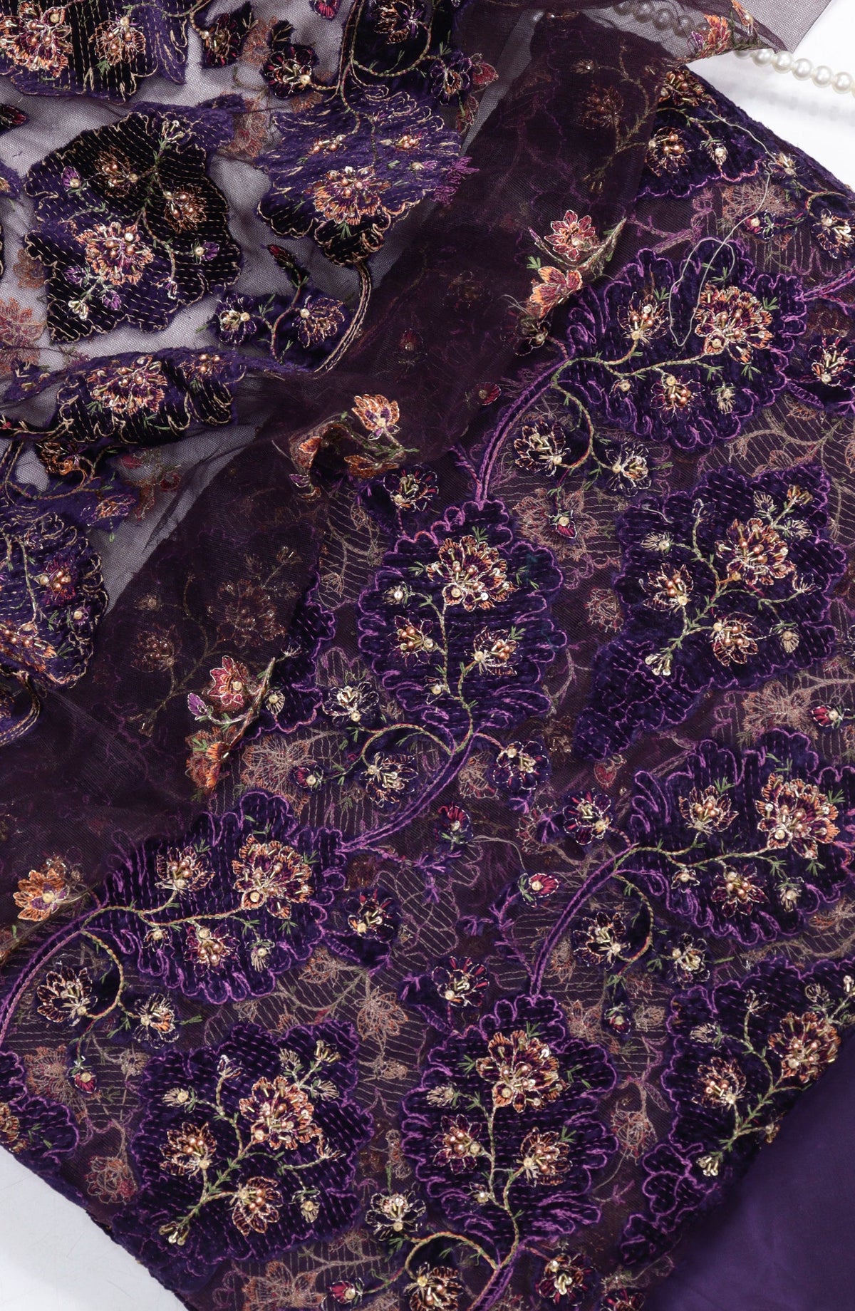 Amna Khadija Embroidered Net Velvet Unstitched 3 Piece Suit - Design-03 - AM25NTV - Purple - Winter Collection