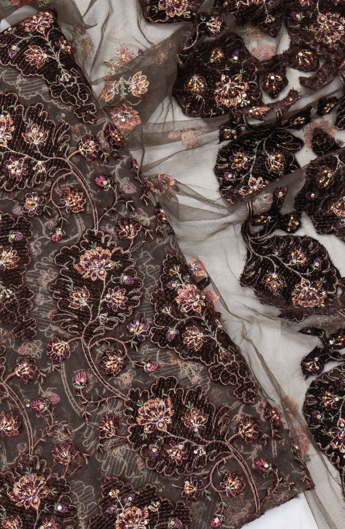 Amna Khadija Embroidered Net Velvet Unstitched 3 Piece Suit - Design-02 - AM25NTV - Brown - Winter Collection