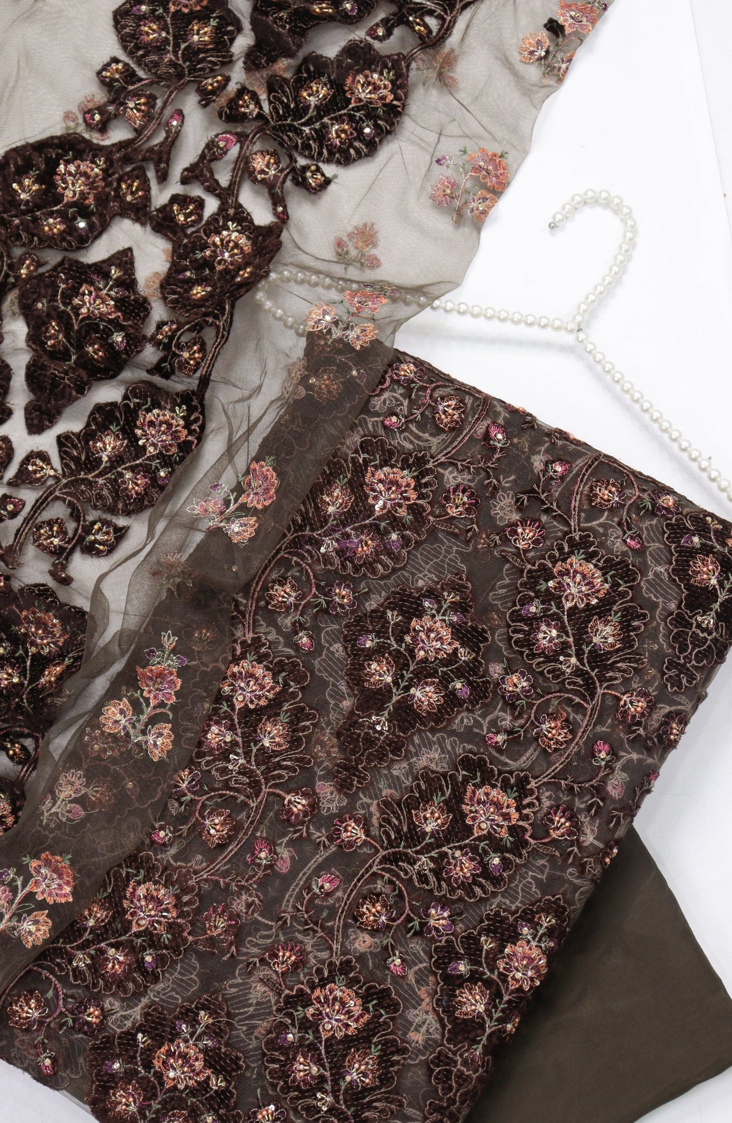Amna Khadija Embroidered Net Velvet Unstitched 3 Piece Suit - Design-02 - AM25NTV - Brown - Winter Collection