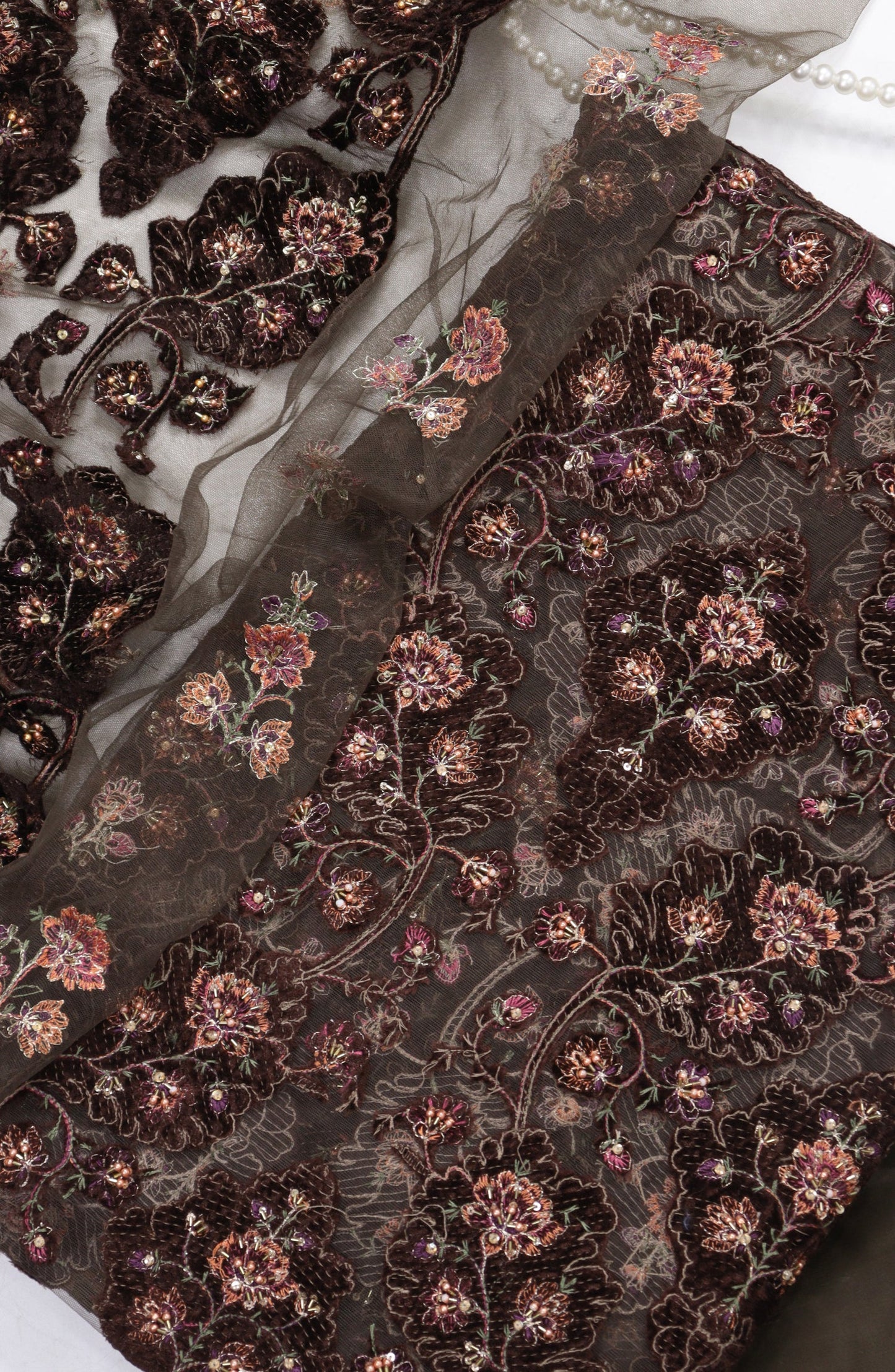 Amna Khadija Embroidered Net Velvet Unstitched 3 Piece Suit - Design-02 - AM25NTV - Brown - Winter Collection