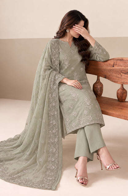 Amna Khadija Embroidered Raw Silk Unstitched 3 Piece Suit - D-06 - AM26RSK - Green - Winter Collection