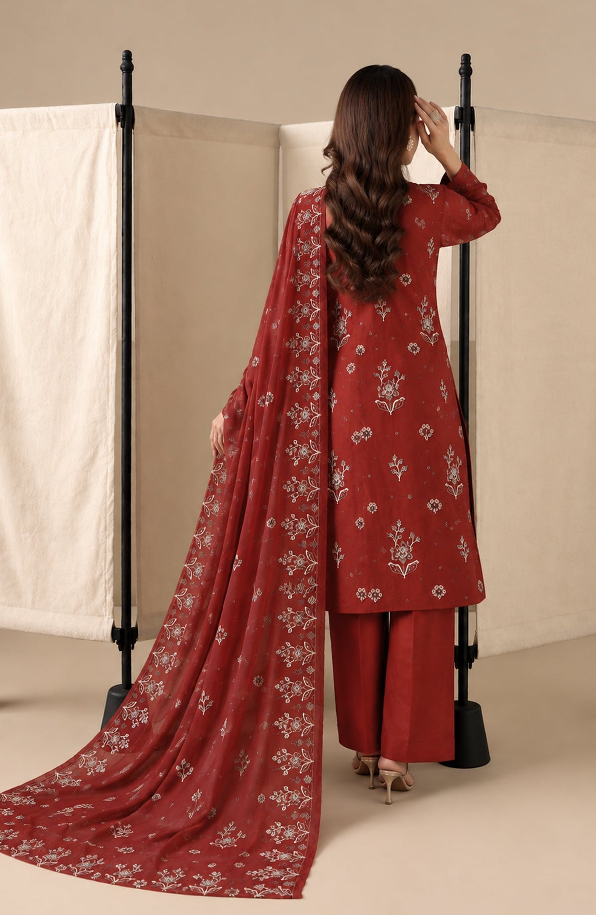 Amna Khadija Embroidered Raw Silk Unstitched 3 Piece Suit - D-04 - AM26RSK - Maroon - Winter Collection