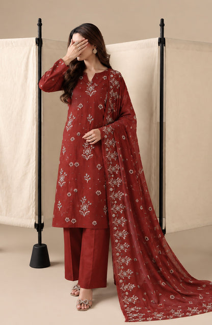 Amna Khadija Embroidered Raw Silk Unstitched 3 Piece Suit - D-04 - AM26RSK - Maroon - Winter Collection