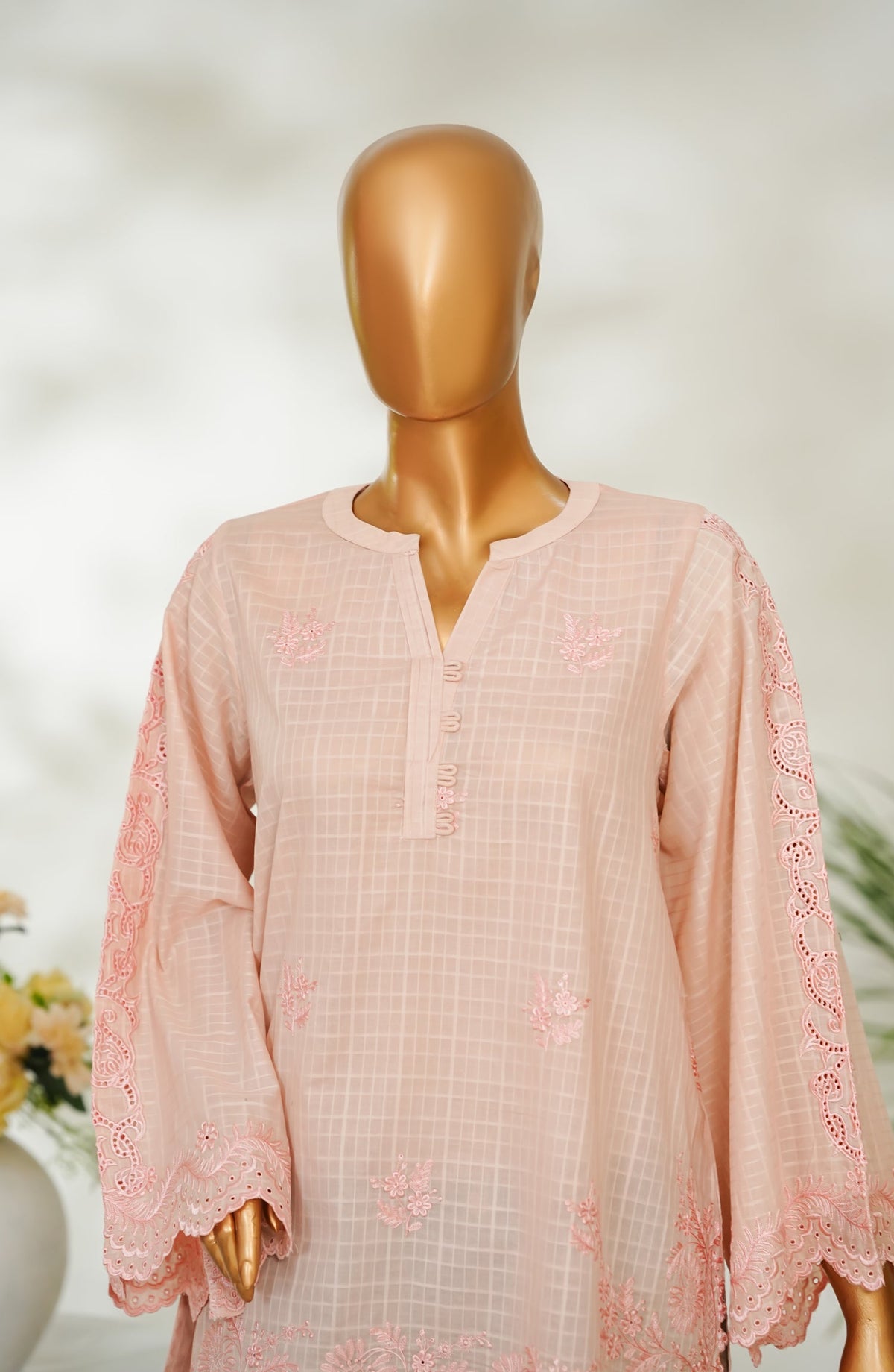 Amna Khadija Urban Fusion Embroidered Dobby Cambric Slub Stitched Western Top - UFWT-12 - AM26UFWT - Pink - Casual Collection