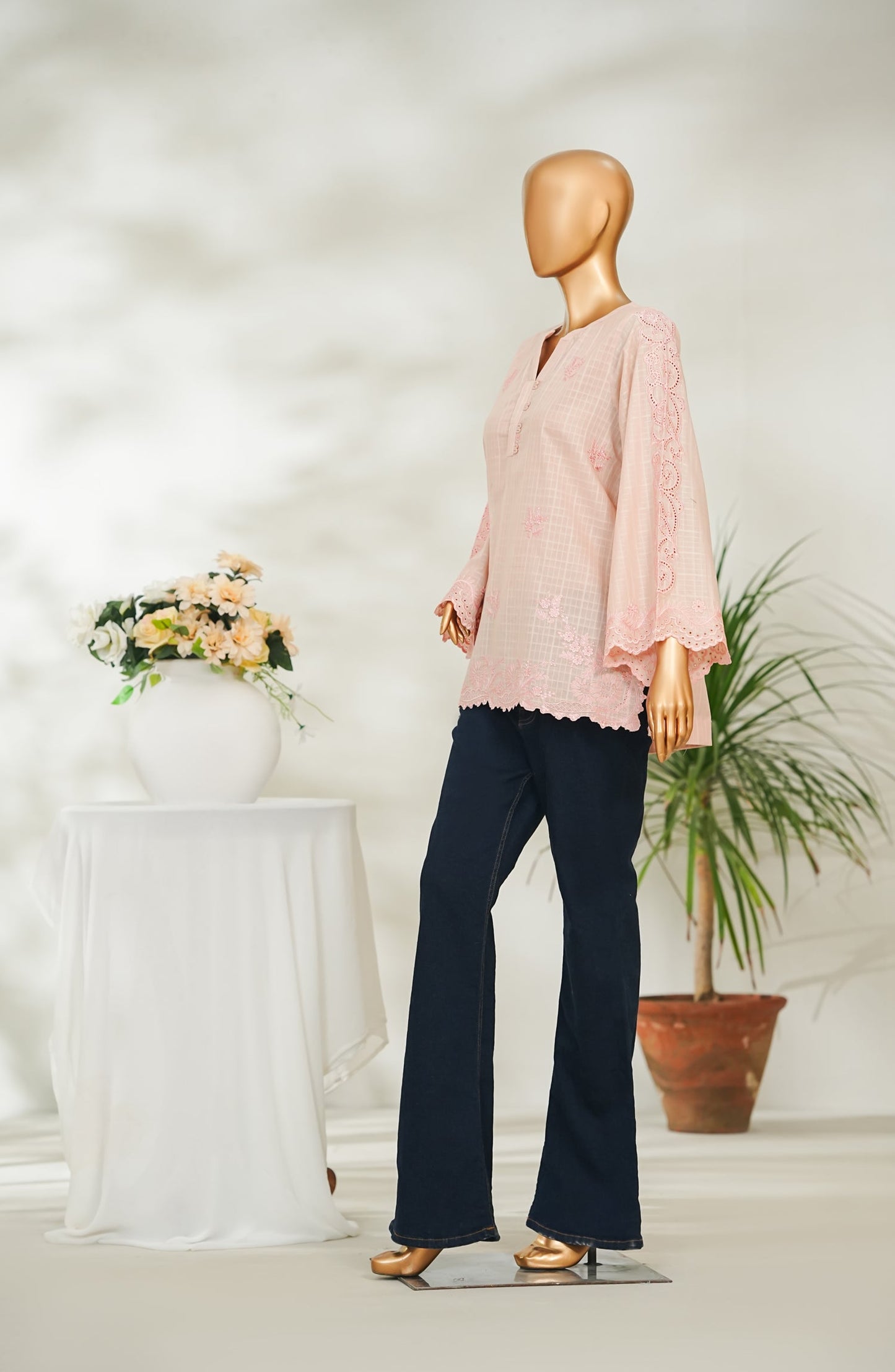 Amna Khadija Urban Fusion Embroidered Dobby Cambric Slub Stitched Western Top - UFWT-12 - AM26UFWT - Pink - Casual Collection