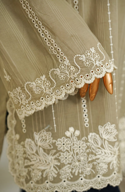 Amna Khadija Urban Fusion Embroidered Dobby Cambric Slub Stitched Western Top - UFWT-14 - AM26UFWT - Green - Casual Collection