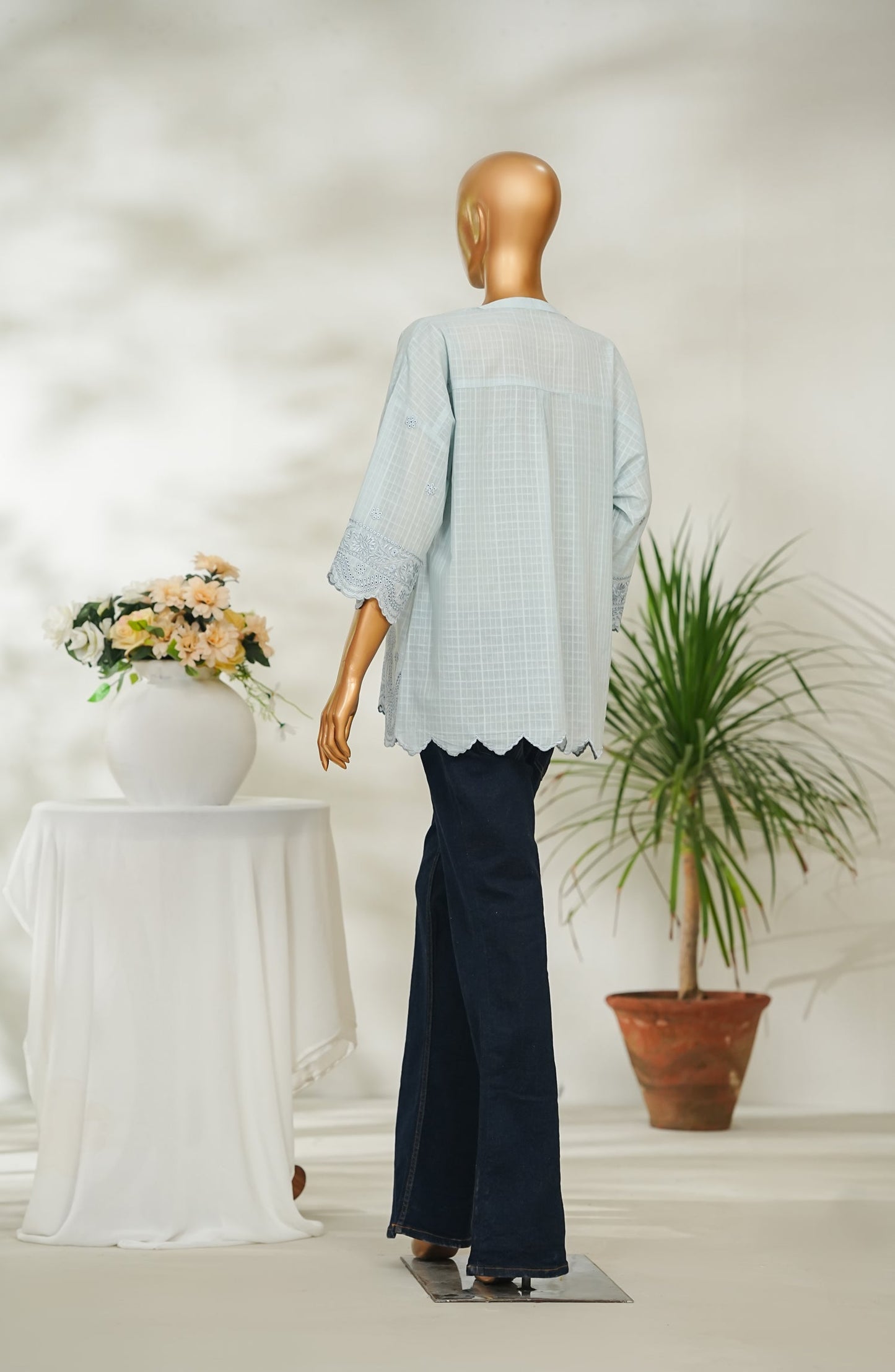 Amna Khadija Urban Fusion Embroidered Dobby Cambric Slub Stitched Western Top - UFWT-17 - AM26UFWT - Blue - Casual Collection