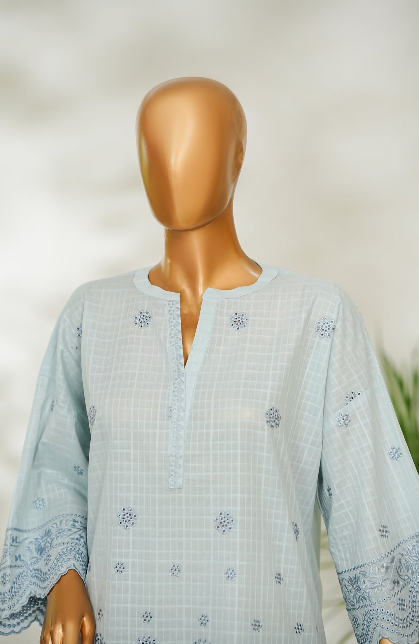 Amna Khadija Urban Fusion Embroidered Dobby Cambric Slub Stitched Western Top - UFWT-17 - AM26UFWT - Blue - Casual Collection