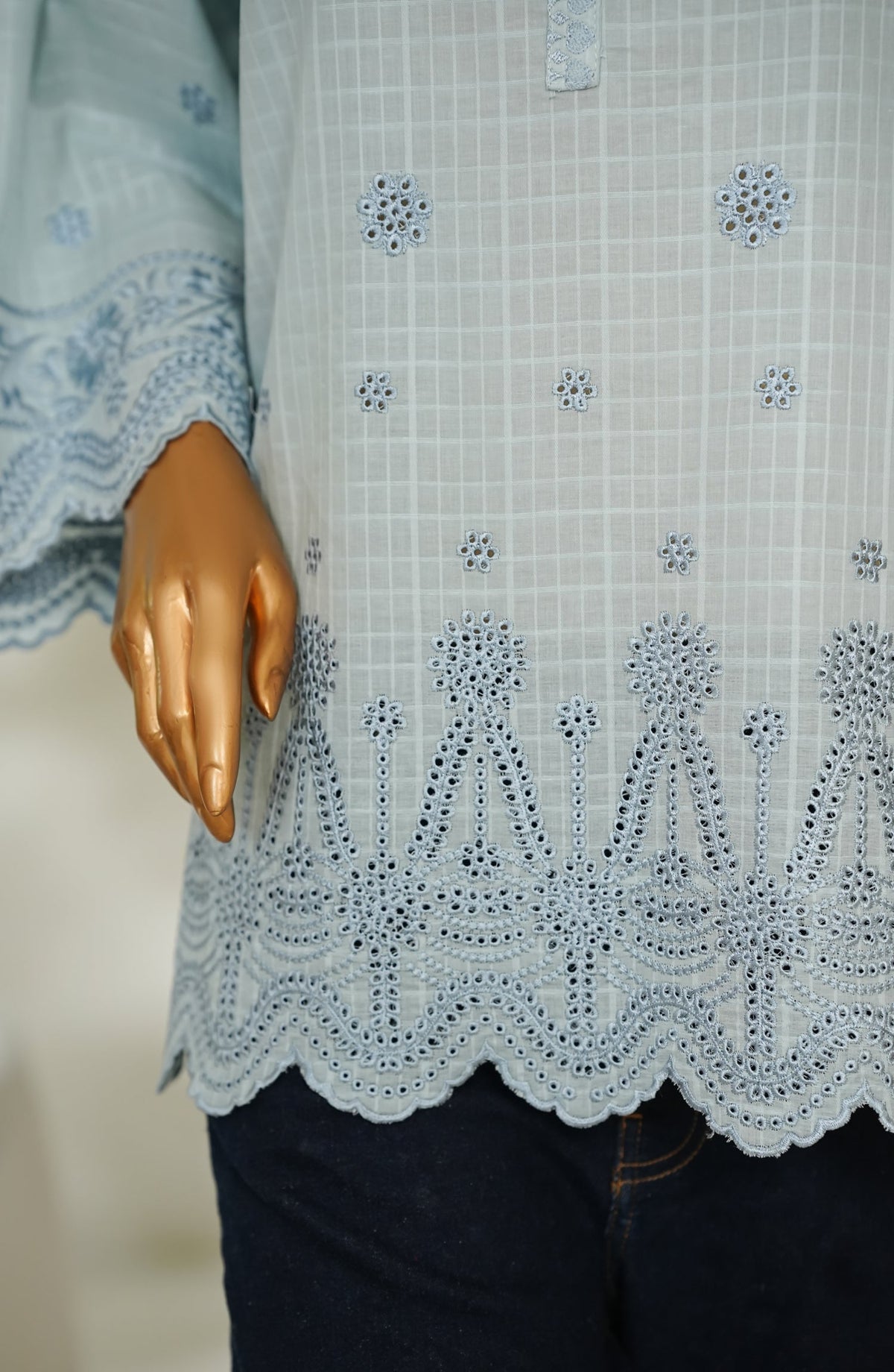 Amna Khadija Urban Fusion Embroidered Dobby Cambric Slub Stitched Western Top - UFWT-17 - AM26UFWT - Blue - Casual Collection