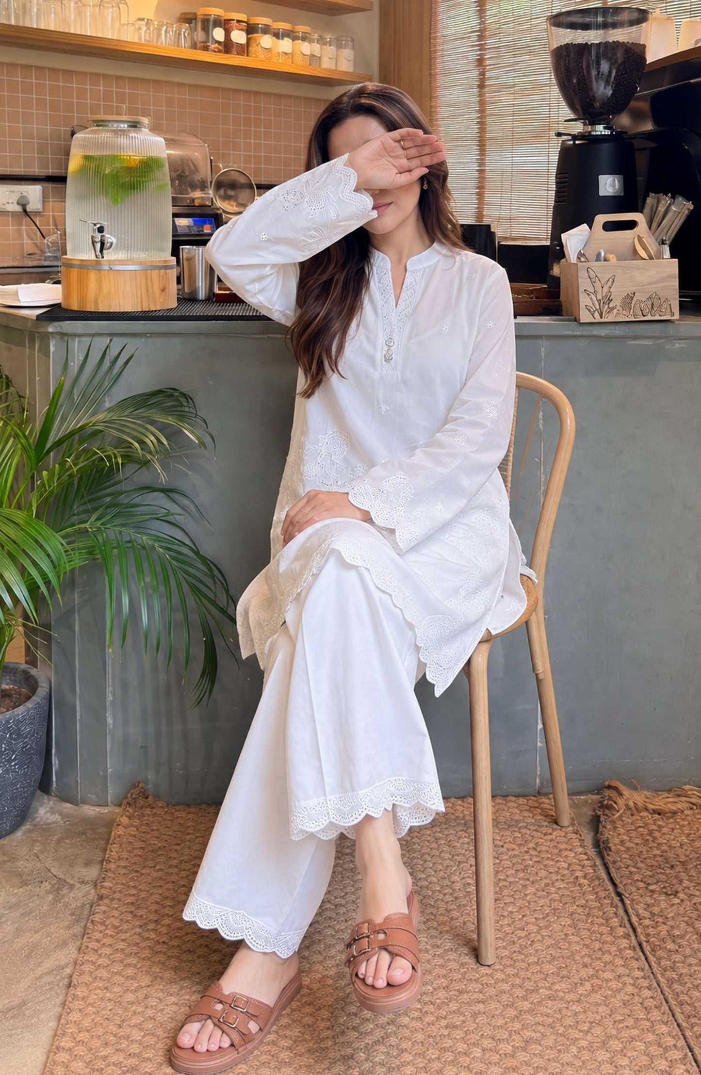 Amna Khadija White Luxe Embroidered Cotton Stitched 2 Piece Co-ord Set - AKWL-07 - AM26WLX - White - Summer Collection