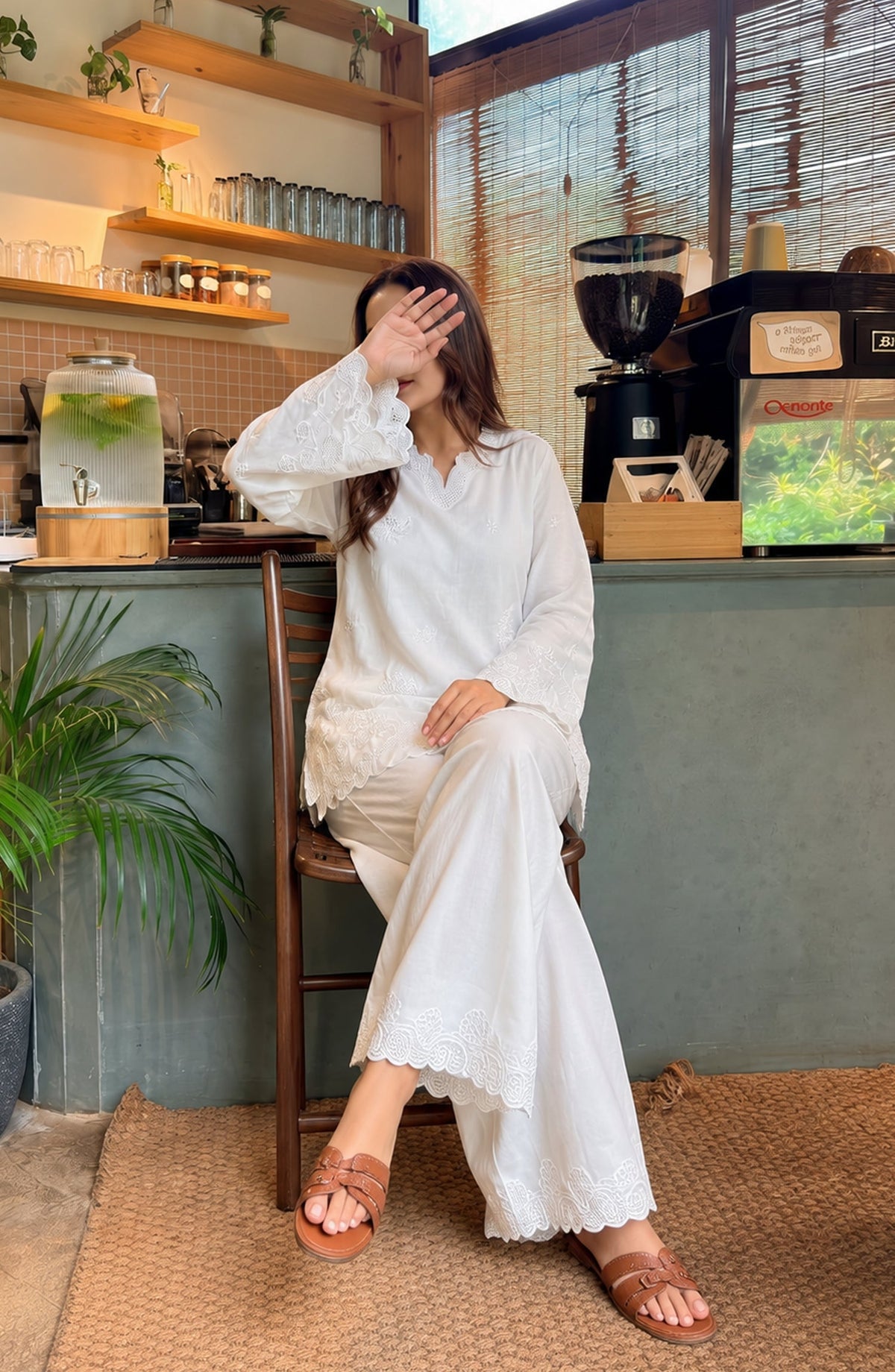 Amna Khadija White Luxe Embroidered Cotton Stitched 2 Piece Co-ord Set - AKWL-08 - AM26WLX - White - Summer Collection