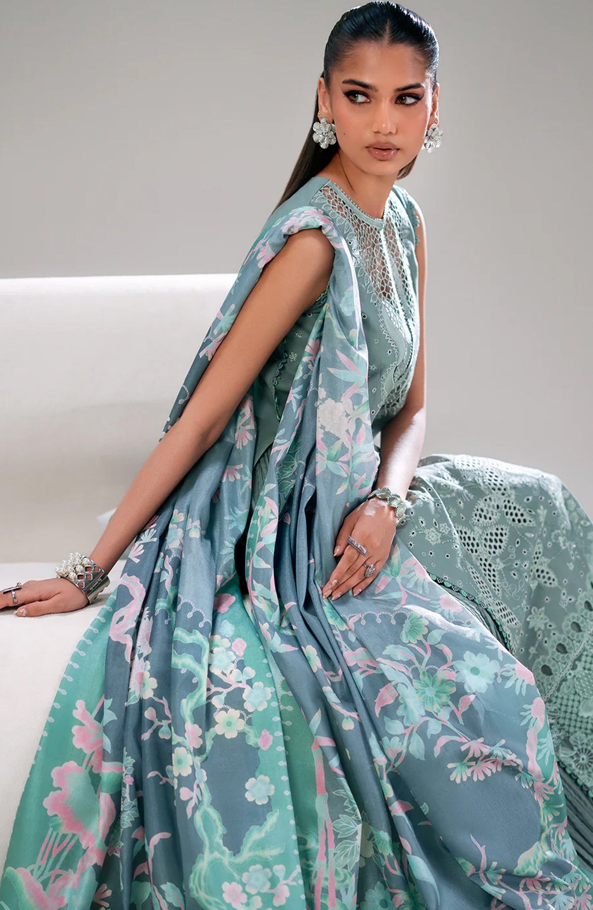 Amour by Bin Ilyas Embroidered Lawn Unstitched 3 Piece Suit - D-181-A - BL26AMR - Ferzoi - Summer Collection