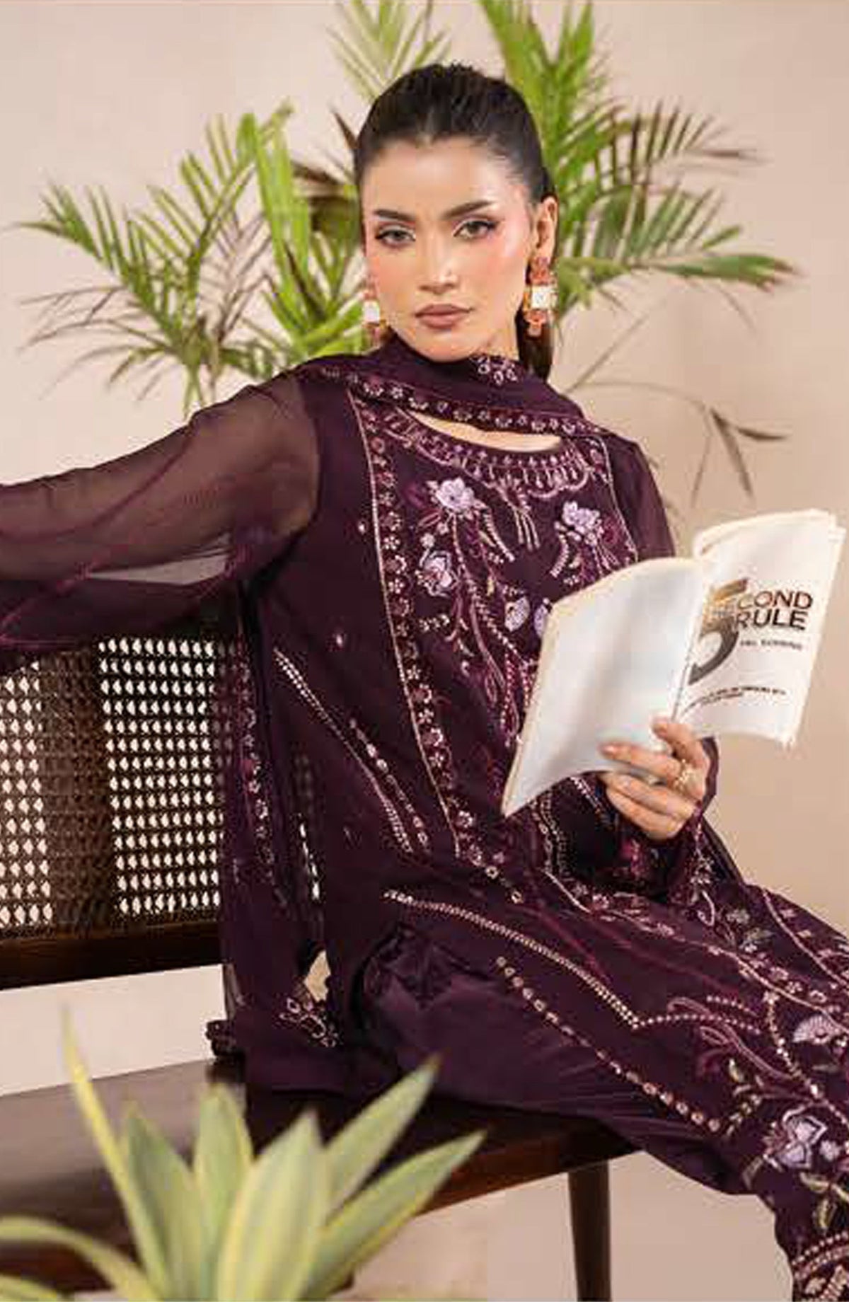 Anaya Noor by Zebtan Embroidered Chiffon Unstitched 3 Piece Suit - AN-07 - ZBT26ANN - Purple - Festive Collection