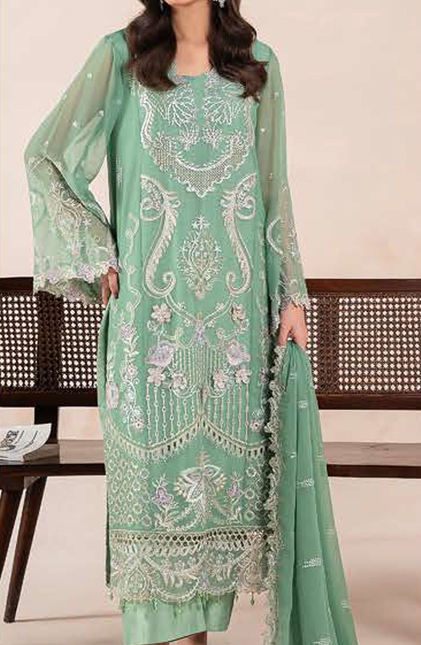 Anaya Noor by Zebtan Embroidered Chiffon Unstitched 3 Piece Suit - AN-06 - ZBT26ANN - Green - Festive Collection