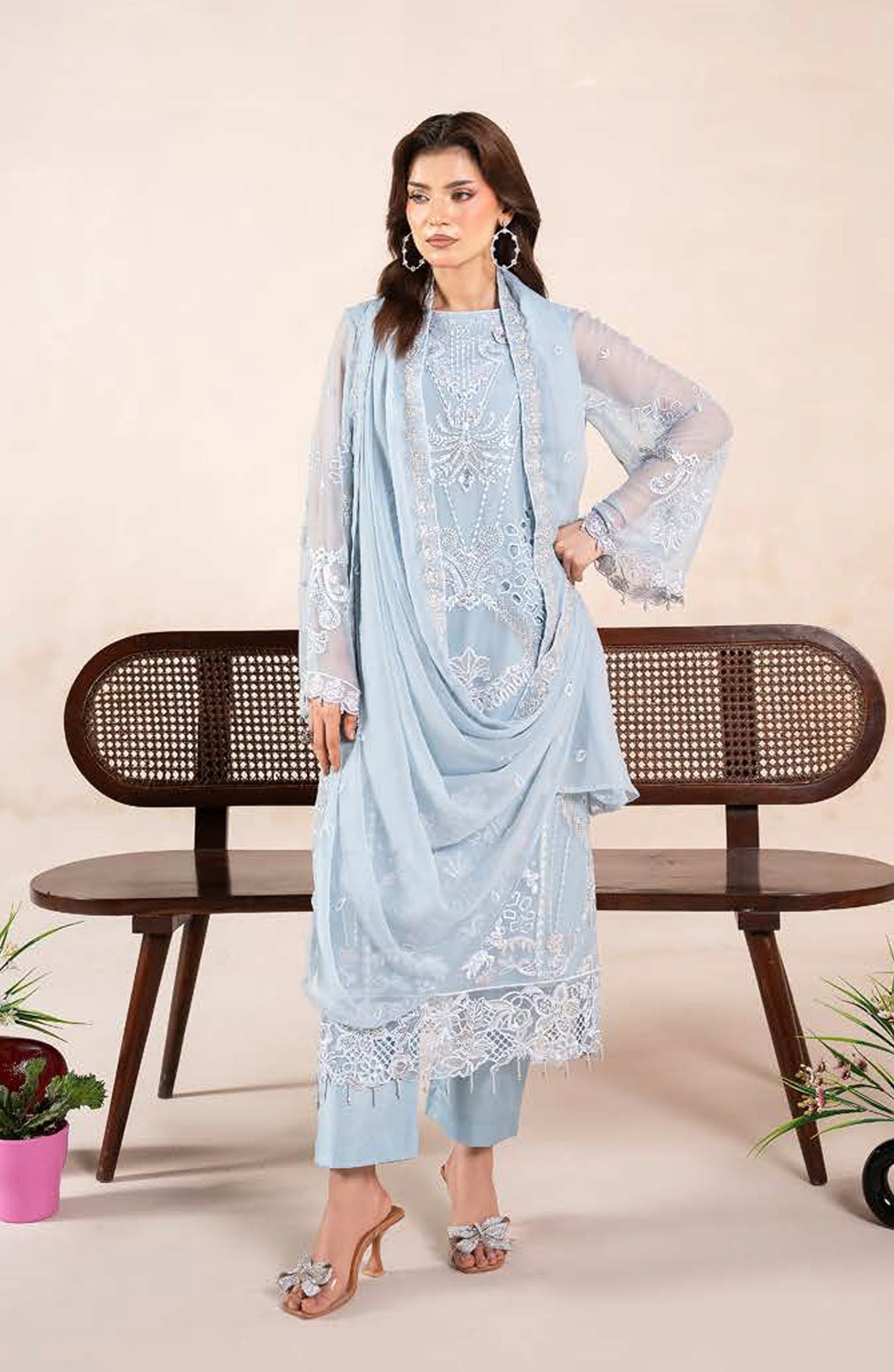 Anaya Noor by Zebtan Embroidered Chiffon Unstitched 3 Piece Suit - AN-05 - ZBT26ANN - Blue - Festive Collection