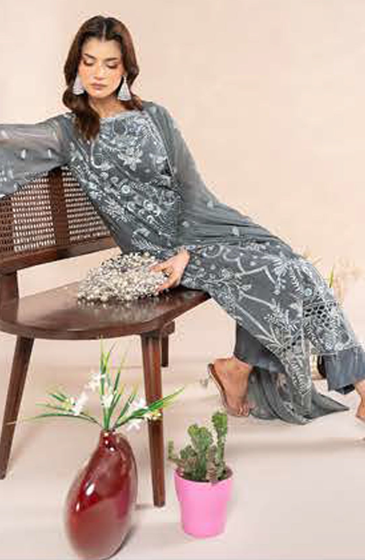 Anaya Noor by Zebtan Embroidered Chiffon Unstitched 3 Piece Suit - AN-03 - ZBT26ANN - Teal - Festive Collection