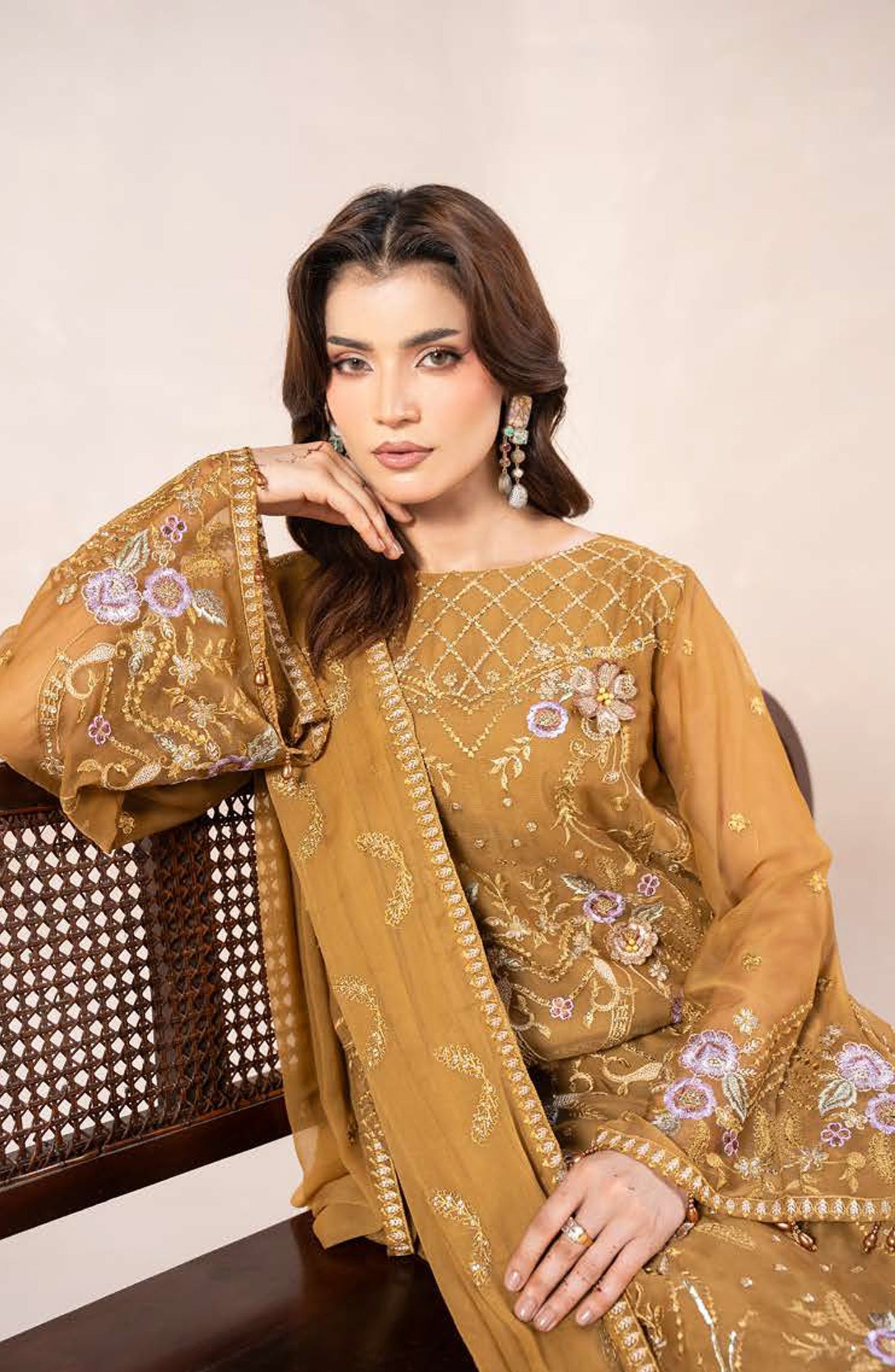 Anaya Noor by Zebtan Embroidered Chiffon Unstitched 3 Piece Suit - AN-02 - ZBT26ANN - Mustard - Festive Collection