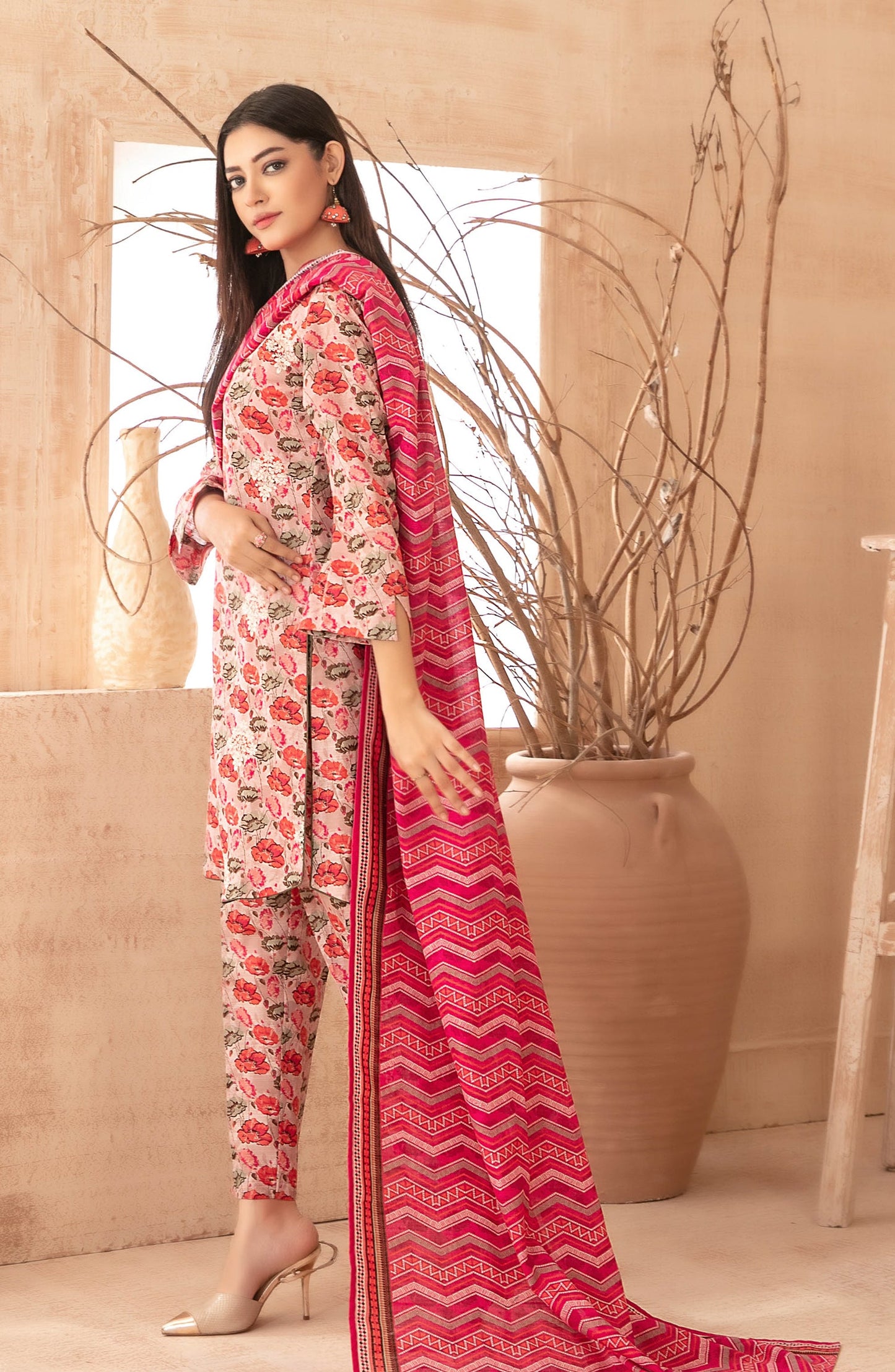 Areeka by Tawakkal Fabrics Embroidered Khaddar Unstitched 3 Piece Suit - D-5298 - TF25AKA - Pink - Winter Collection