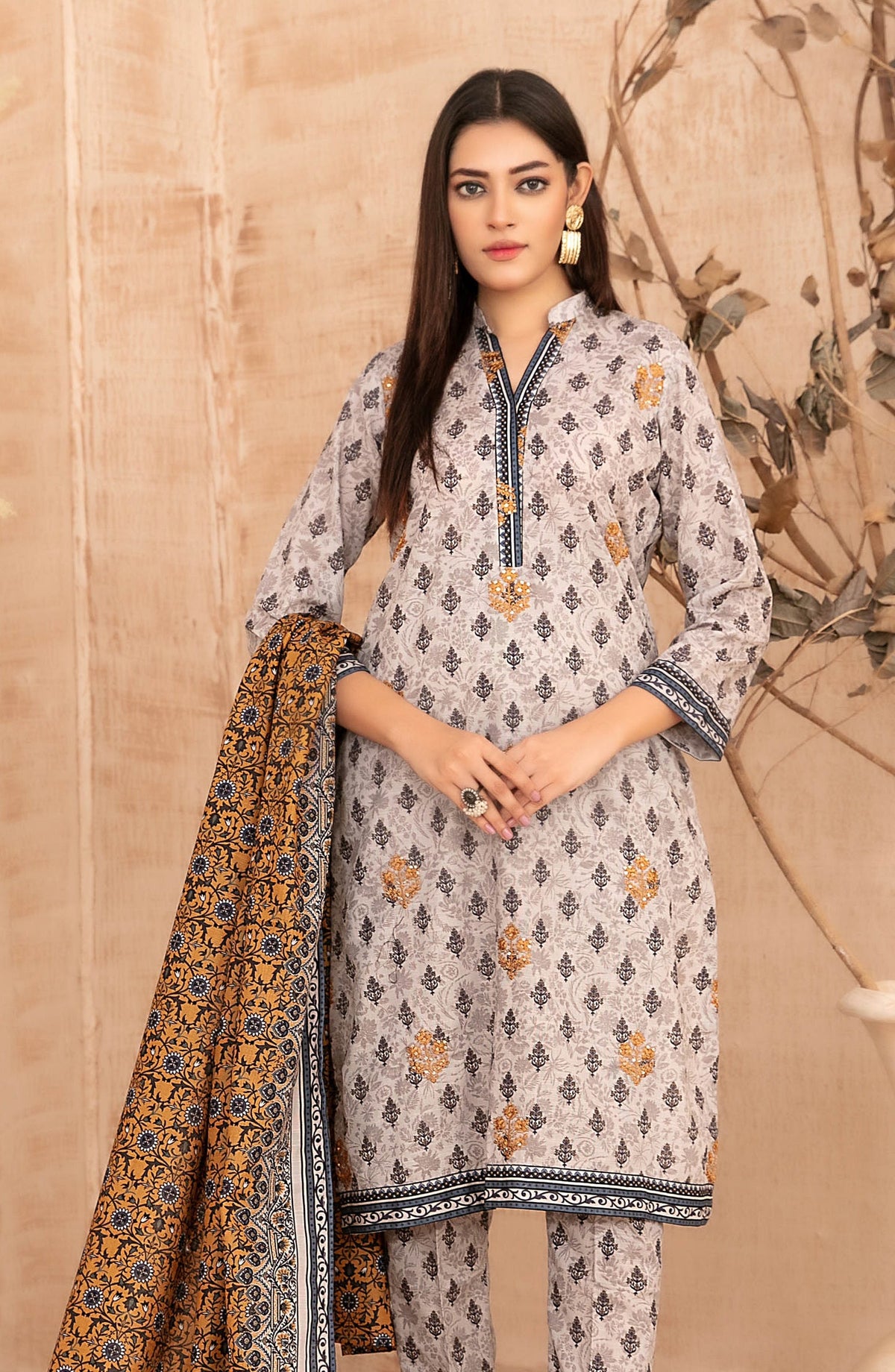 Areeka by Tawakkal Fabrics Embroidered Khaddar Unstitched 3 Piece Suit - D-5297 - TF25AKA - Beige - Winter Collection