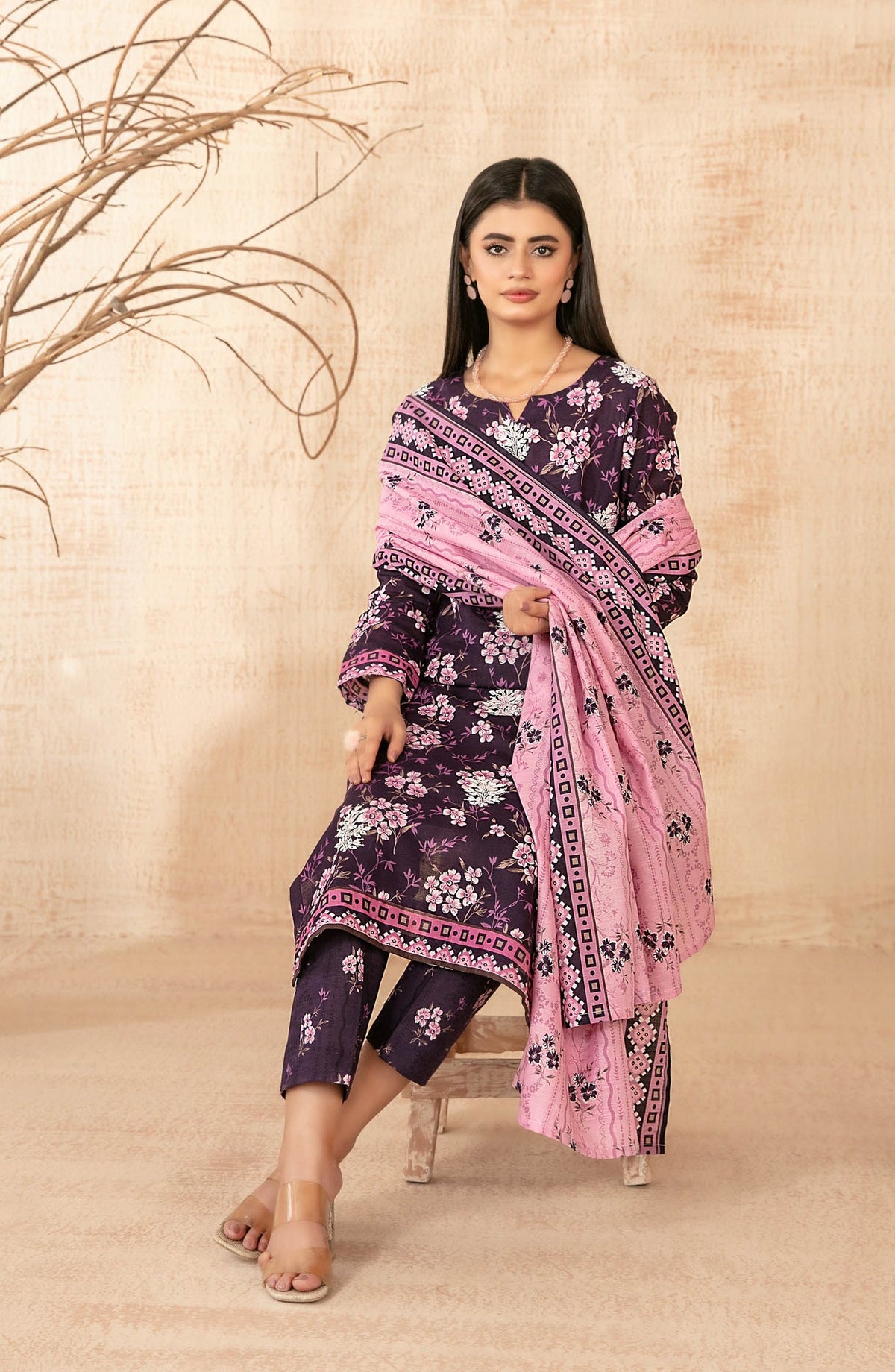 Areeka by Tawakkal Fabrics Embroidered Khaddar Unstitched 3 Piece Suit - D-5293 - TF25AKA - Purple - Winter Collection