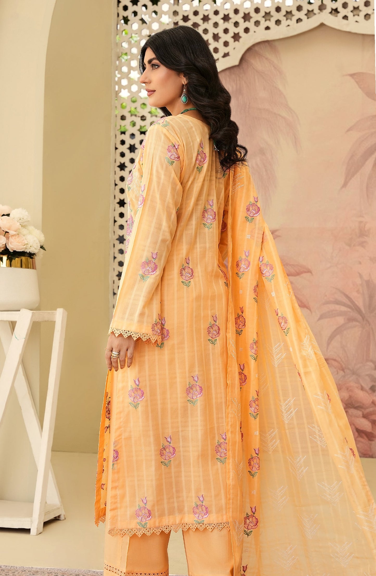 Arzoo by Embroidered Lawn Unstitched 3 Piece Suit - Design-01 - AK26ARZ - Orange - Summer Collection