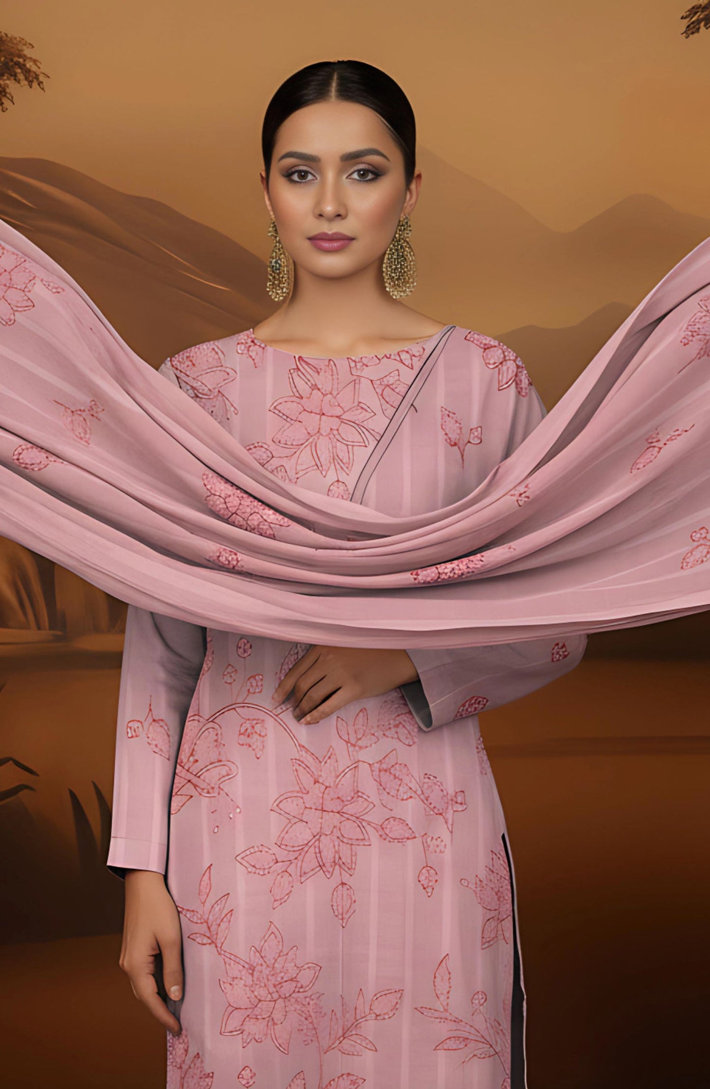Arzoo by Al Karim Embroidered Lawn Unstitched 3 Piece Suit - D-07 - AK26AZOR - Pink - Summer Collection