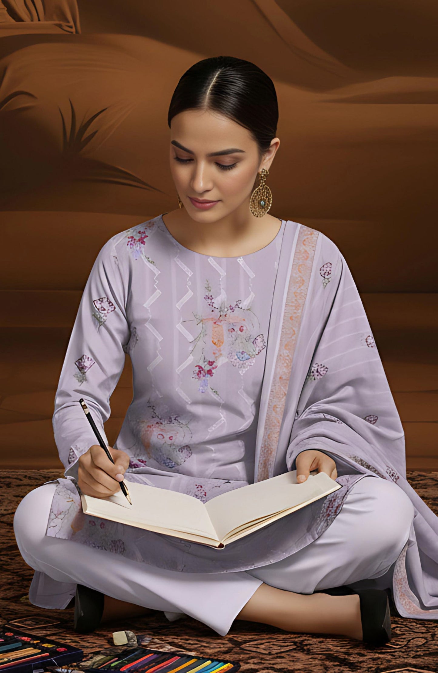 Arzoo by Al Karim Embroidered Lawn Unstitched 3 Piece Suit - D-06 - AK26AZOR - Purple - Summer Collection