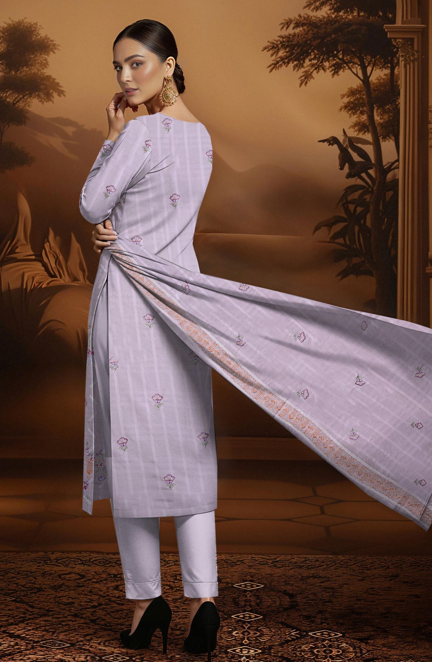 Arzoo by Al Karim Embroidered Lawn Unstitched 3 Piece Suit - D-06 - AK26AZOR - Purple - Summer Collection