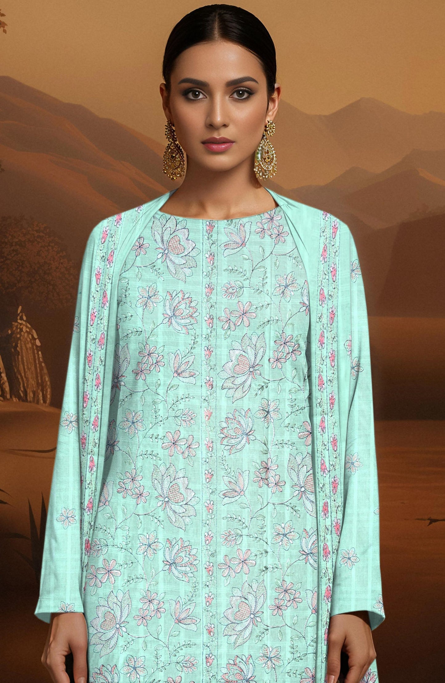 Arzoo by Al Karim Embroidered Lawn Unstitched 3 Piece Suit - D-04 - AK26AZOR - Sea Green - Summer Collection