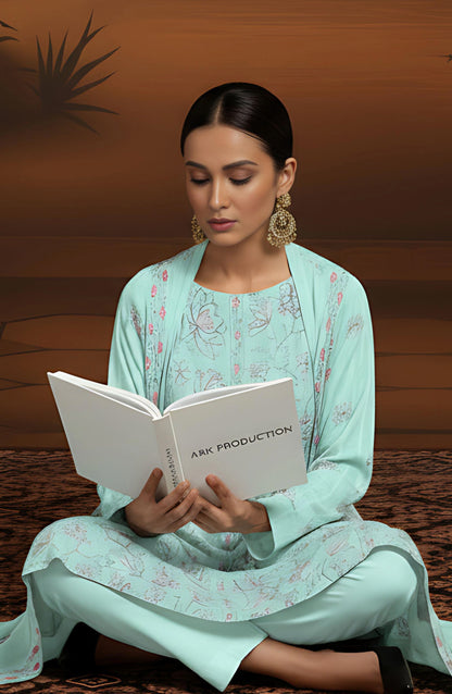 Arzoo by Embroidered Lawn Unstitched 3 Piece Suit - D-04 - AK26AZOR - Sea Green - Summer Collection