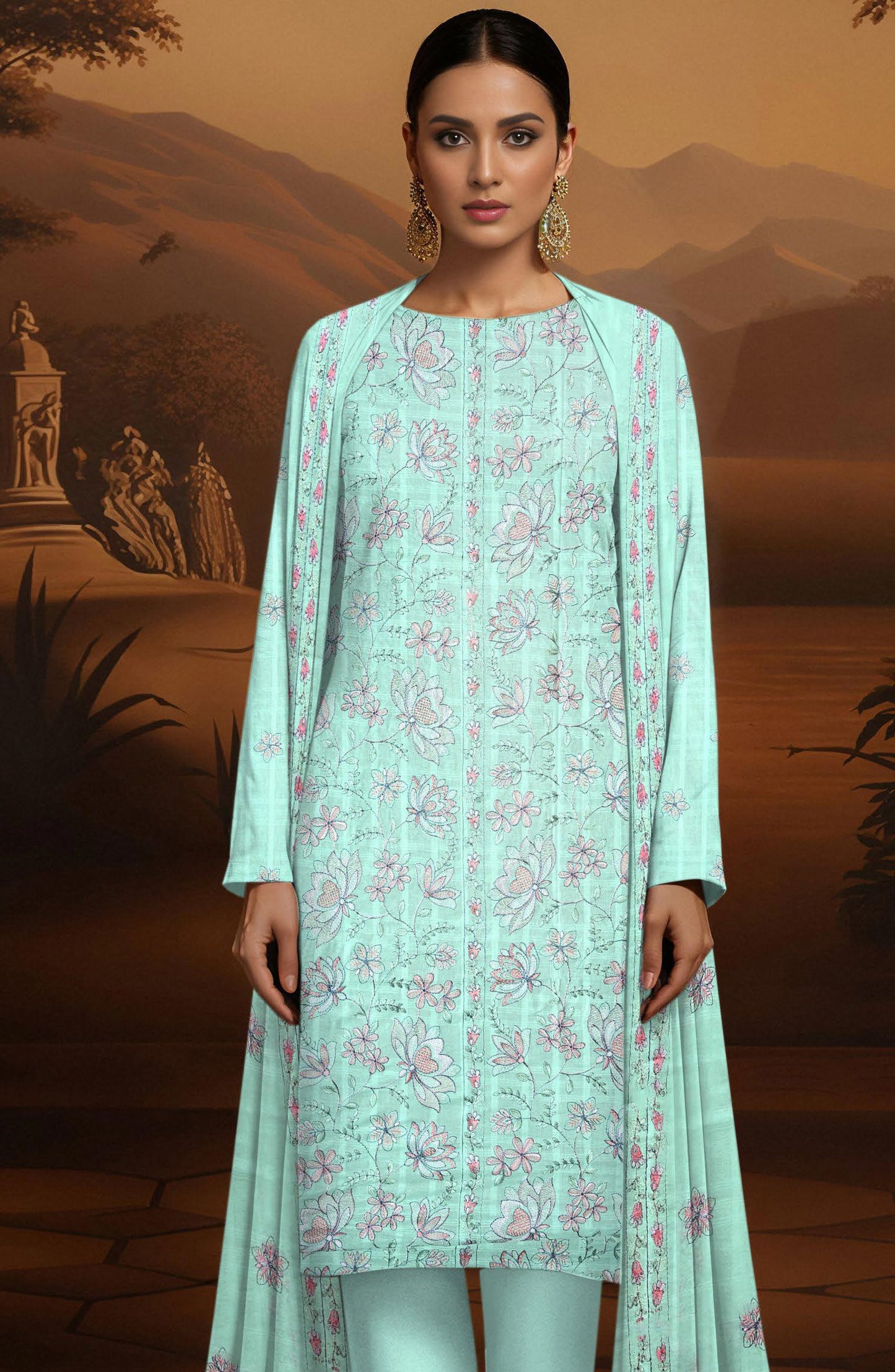 Arzoo by Embroidered Lawn Unstitched 3 Piece Suit - D-04 - AK26AZOR - Sea Green - Summer Collection