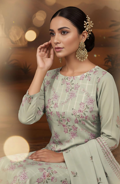 Arzoo by Embroidered Lawn Unstitched 3 Piece Suit - D-02 - AK26AZOR - Light Green - Summer Collection