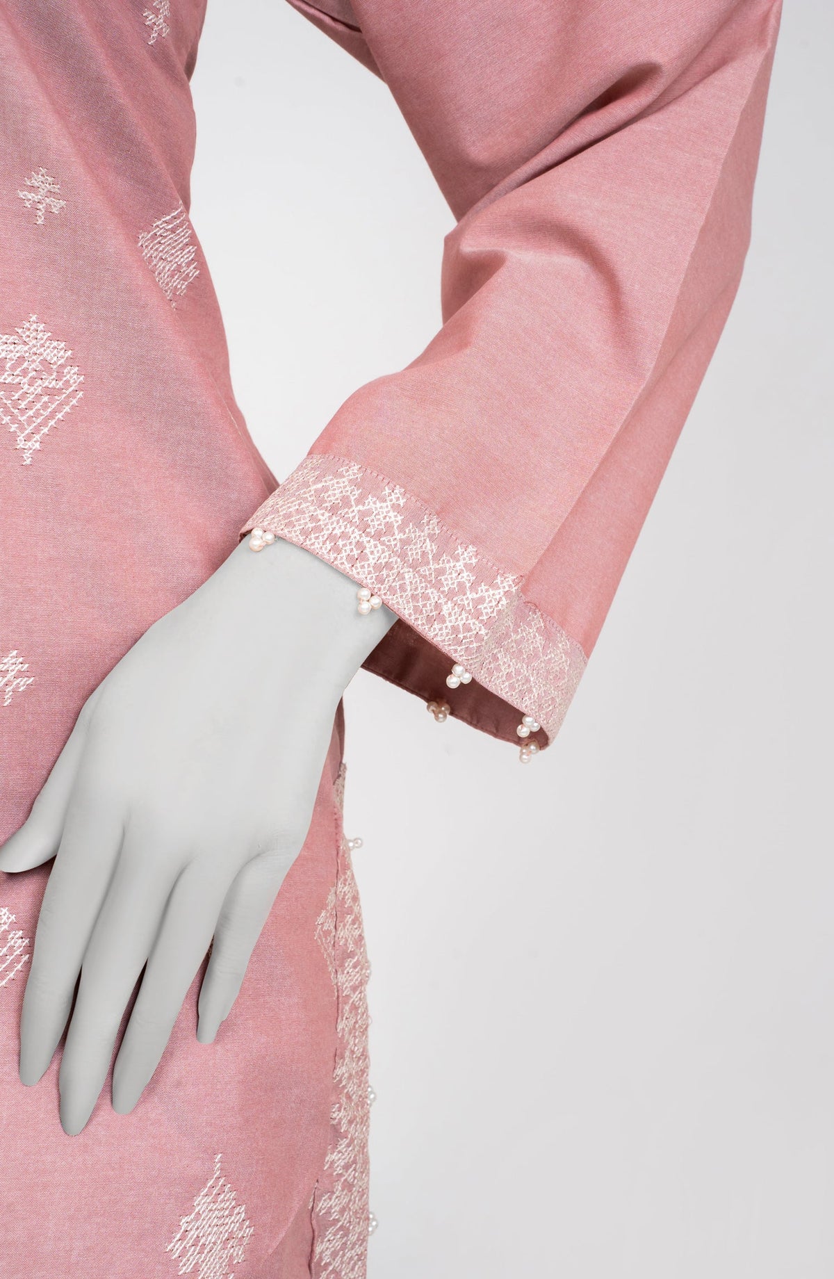 Ayla Embroidered Chambray Stitched 2 Piece Solids - EAE210105A - AY25SW - Pink - Winter Collection