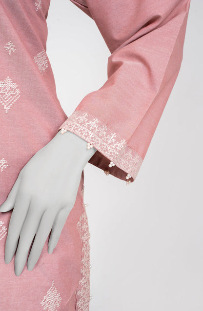 Ayla Embroidered Chambray Stitched 2 Piece Solids - EAE210105A - AY25SW - Pink - Winter Collection