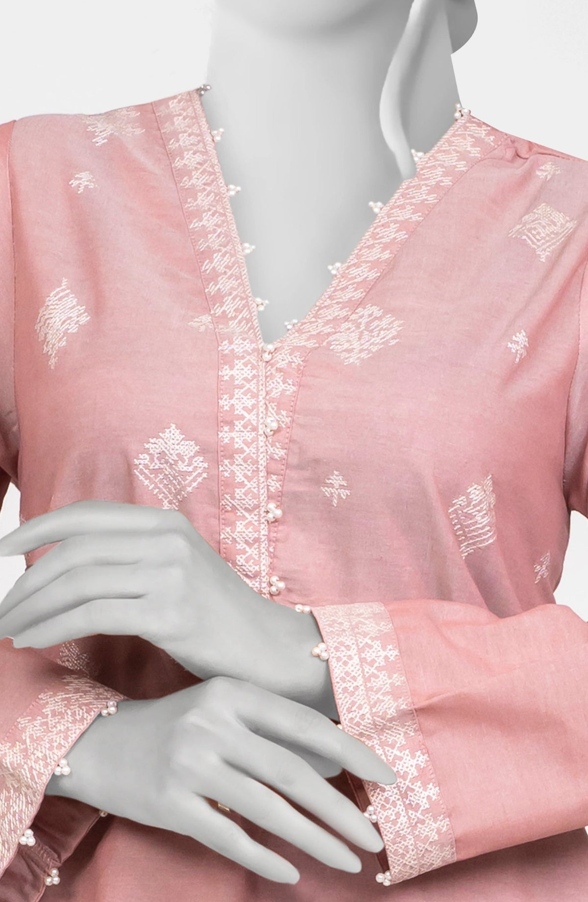 Ayla Embroidered Chambray Stitched 2 Piece Solids - EAE210105A - AY25SW - Pink - Winter Collection