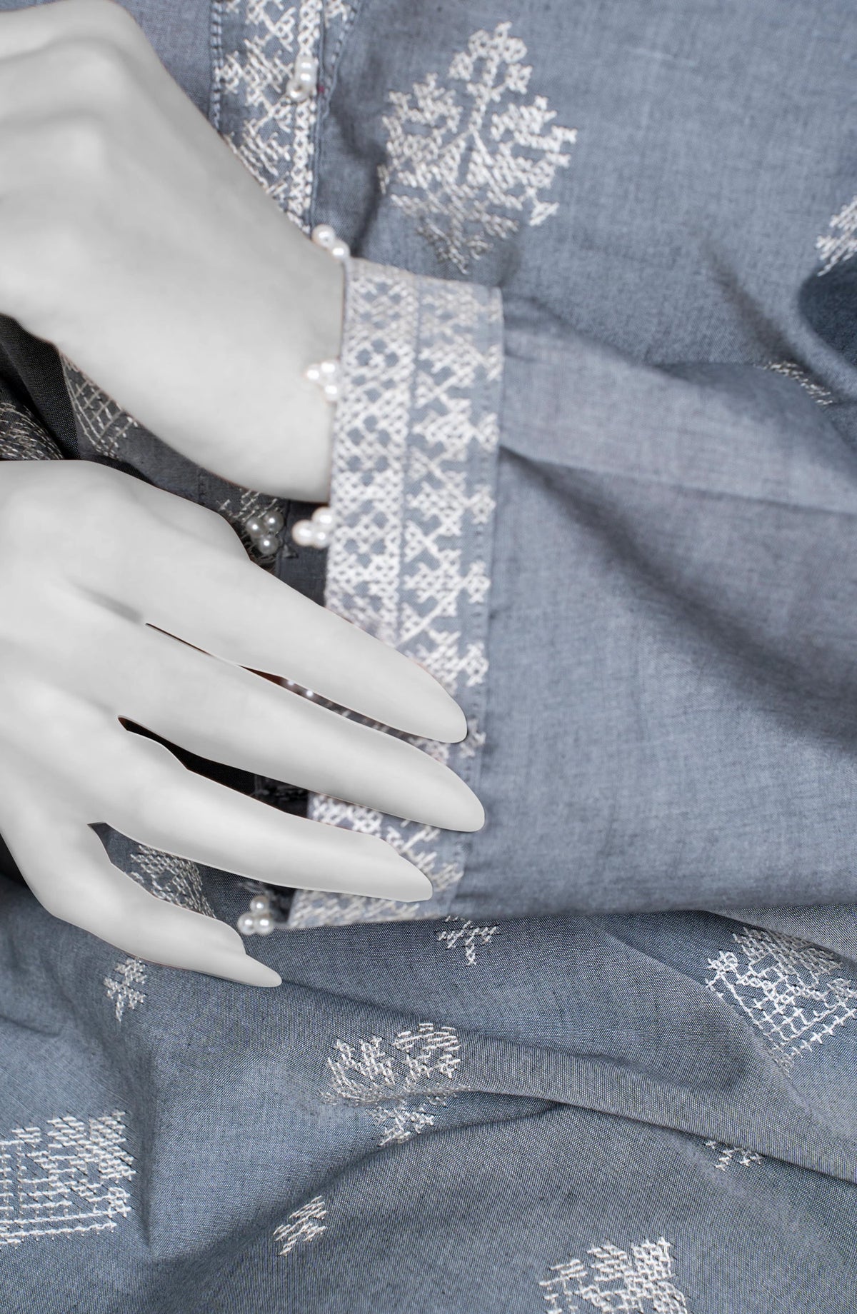 Ayla Embroidered Chambray Stitched 2 Piece Solids - EAE210105B - AY25SW - Grey - Winter Collection