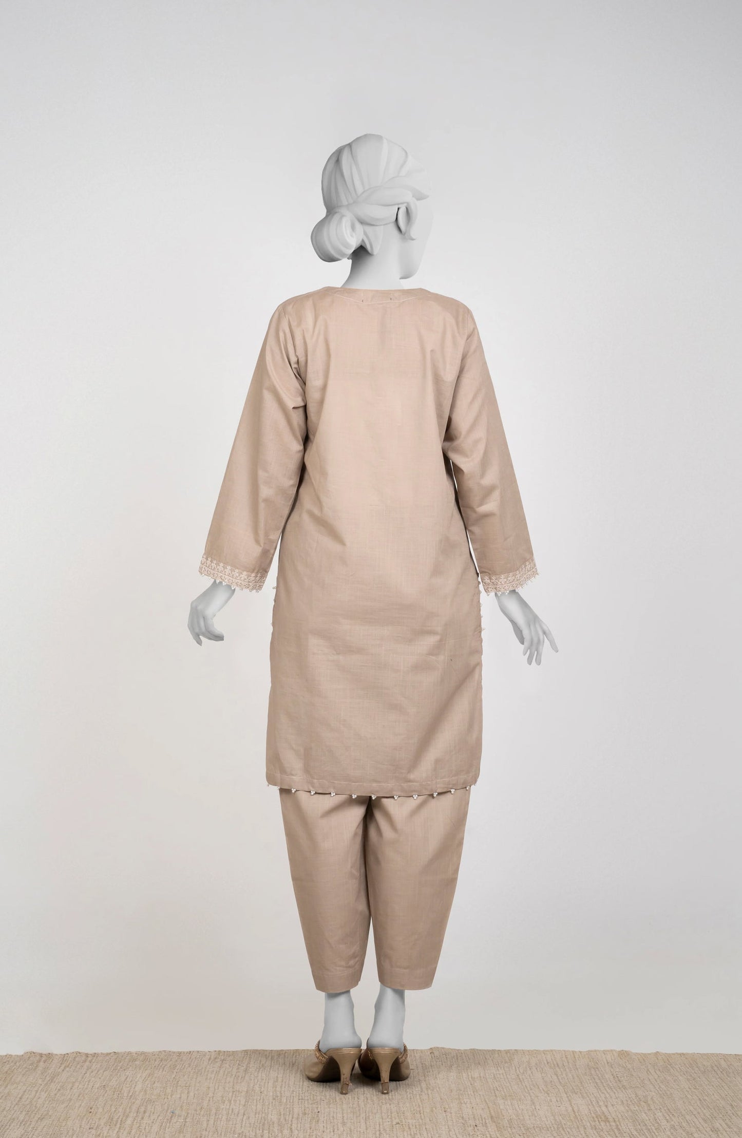Ayla Embroidered Chambray Stitched 2 Piece Solids - EAE210105C - AY25SW - Mushroom Beige - Winter Collection